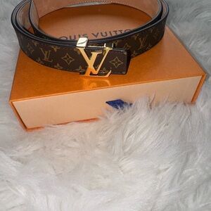 Louis Vuitton Monogram Belt with Gold LV Buckle